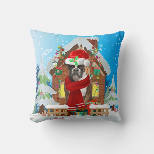 Cojín Decorativo Perro de boxeador con regalos de Navidades (Anverso)