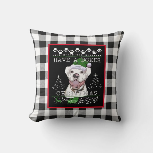 Cojín Decorativo Perro de boxeo blanco Navidades (Anverso)