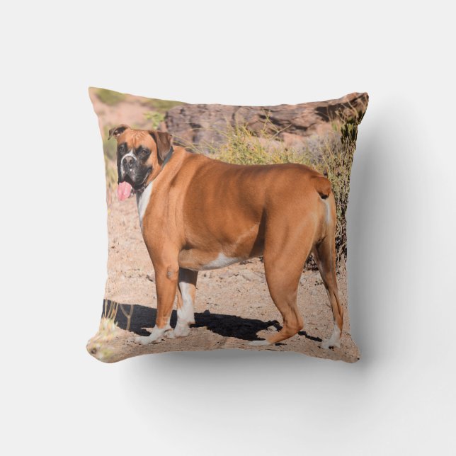Cojín Decorativo Perro de cachorro Fawn y Boxer Blanco (Anverso)