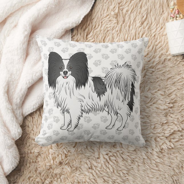 Cojín Decorativo Perro De Caricatura Del Papilón Blanco Y Negro Con (Manta)