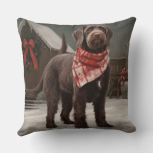 Cojín Decorativo Perro de caza de pelo duro en Navidad con nieve