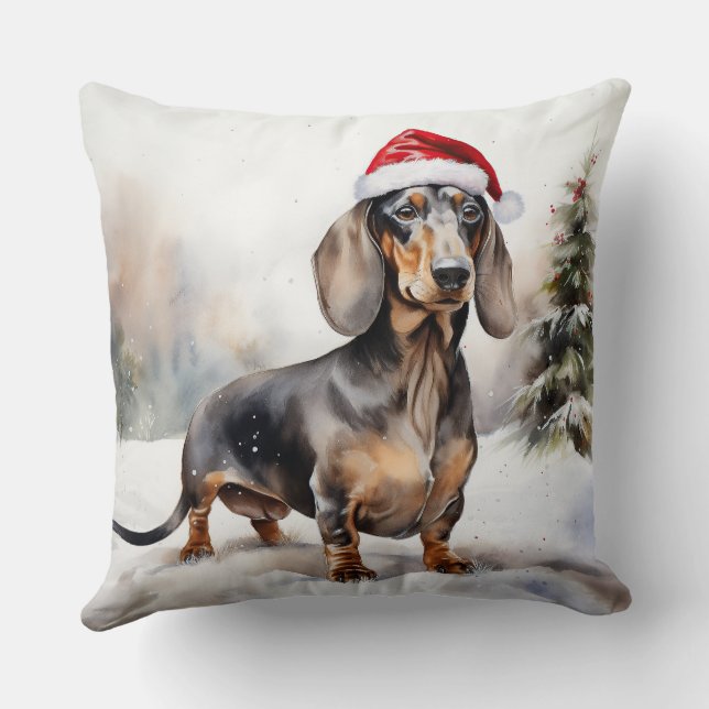 Cojín Decorativo Perro de Dachshund en Navidades de nieve (Reverso )