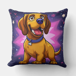 Cojín Decorativo Perro de dibujos animados juguetón con colores vib