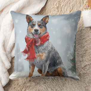 Cojín Decorativo Perro de ganado australiano en Navidad de nieve