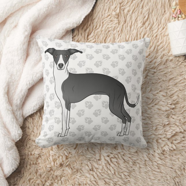 Cojín Decorativo Perro de Greyhound Italiano Blanco Y Negro Con Pap (Manta)