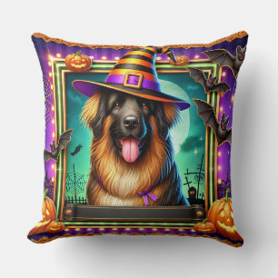 Cojín Decorativo Perro de Halloween con sombrero de bruja