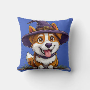 Cojín Decorativo Perro de Halloween con sombrero de bruja
