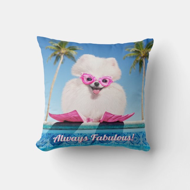 Cojín Decorativo Perro De La Piscina En Los Flippers (Anverso)