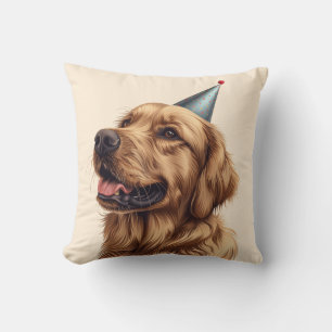 Cojín Decorativo Perro de la recuperación dorada del cumpleaños