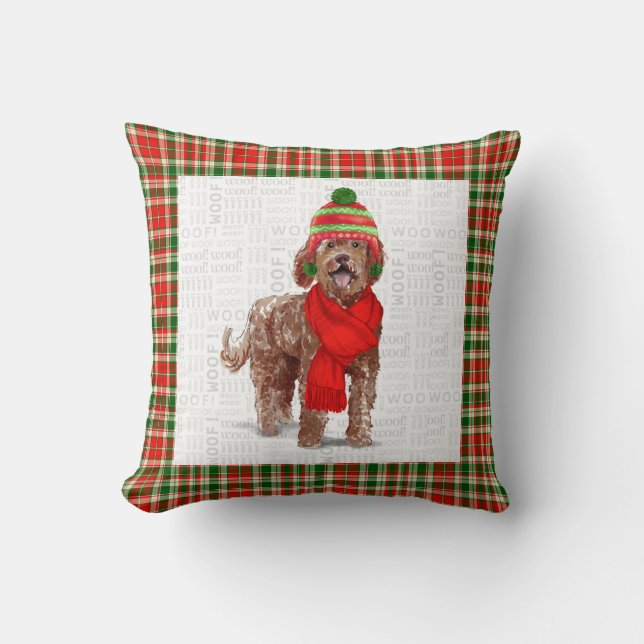 Cojín Decorativo Perro de Labradoodle y Navidades de vacaciones (Anverso)
