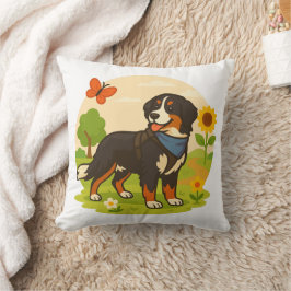 Cojín Decorativo Perro de montaña de Berna lindo con girasol y mant