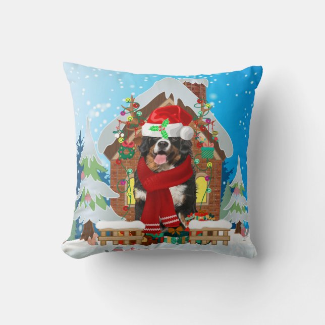 Cojín Decorativo Perro de montaña de Bernese con regalos de Navidad (Anverso)