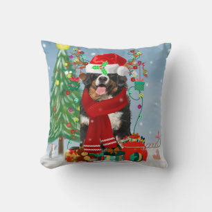 Cojín Decorativo Perro de montaña de Bernese en nieve con regalos d