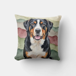 Cojín Decorativo Perro de montaña suizo mayor Acuarela Franja alpin