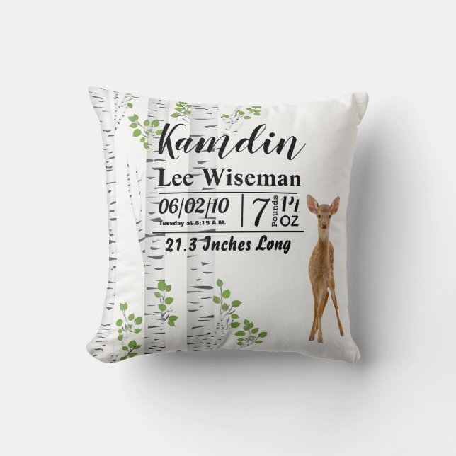 Cojín Decorativo Perro de nacimiento personalizado venado Doe Woodl (Anverso)