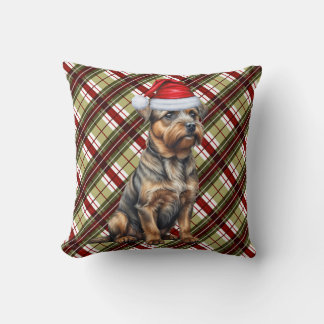 Cojín Decorativo Perro de Navidades de la placa verde roja del terr