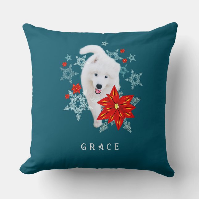 Cojín Decorativo Perro de Navidades furtivos Samoyed personalizado (Anverso)