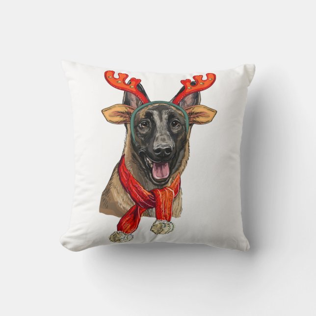 Cojín Decorativo Perro de navidades Malinois (Anverso)