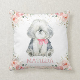 Cojín Decorativo Perro de oveja adorable dulce Rubor Chica Floral r