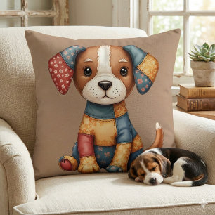 Cojín Decorativo Perro de patchwork caprichoso Folk Art Cottagecore
