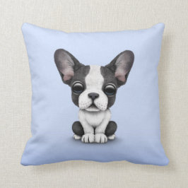 Cojín Decorativo Perro de perrito lindo del bulldog francés en azul