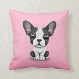 Cojín Decorativo Perro de perrito lindo del bulldog francés en rosa
