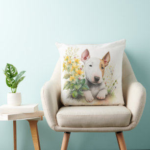 COJÍN DECORATIVO PERRO DE PUBRE DE TERRITORIO CON FLORES DE SALVAJE