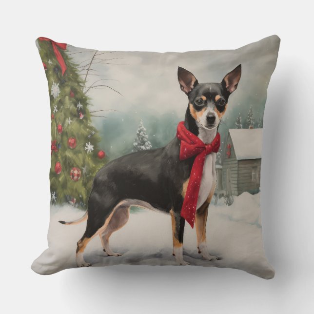 Cojín Decorativo Perro de Rat Terrier en Navidades de Nieve (Anverso)