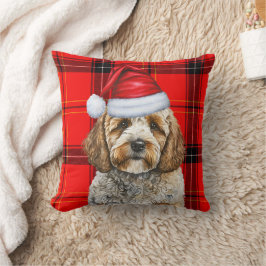 Cojín Decorativo Perro de Santa Cockapoo lindo en Navidades de la p