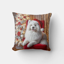 Cojín Decorativo Perro de Santa Samoyed en una silla roja