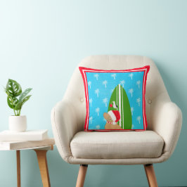 Cojín Decorativo Perro de tabla de surf dorada de Santa Navidad gav