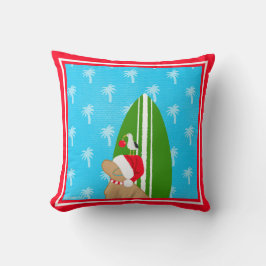 Cojín Decorativo Perro de tabla de surf dorada de Santa Navidad gav