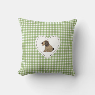 Cojín Decorativo Perro de trabajo de Gingham verde estilo País