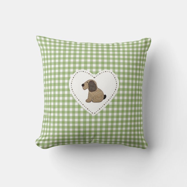Cojín Decorativo Perro de trabajo de Gingham verde estilo País (Anverso)