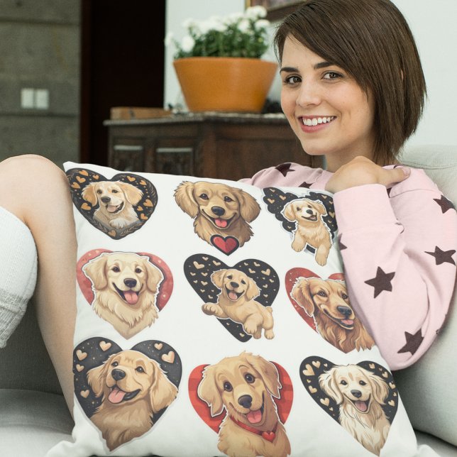 Cojín Decorativo Perro de Valentine Golden Retriever (Valentine Golden Retriever Dog Cushion)