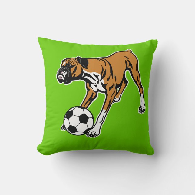 Cojín Decorativo perro del boxeador con el balón de fútbol (Anverso)