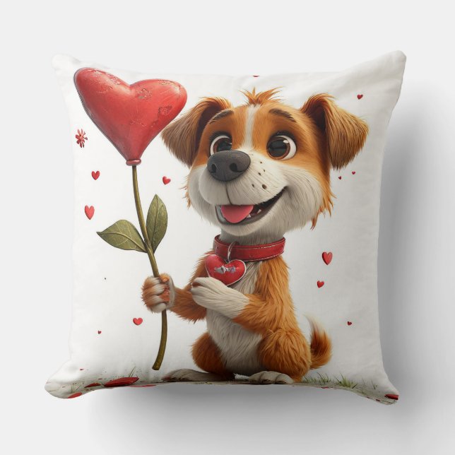 Cojín Decorativo perro del día de San Valentín (Anverso)