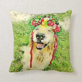 Cojín Decorativo Perro del golden retriever con la acuarela de la
