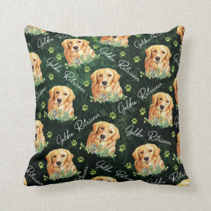 Cojín Decorativo Perro del golden retriever, hojas del eucalipto,