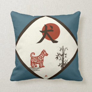 Cojín Decorativo Perro del kanji en azul