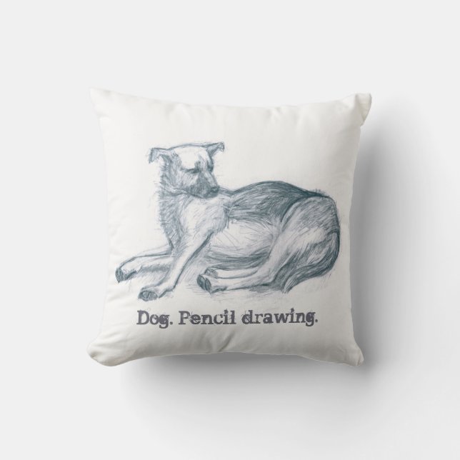 Cojín Decorativo Perro. Dibujo a lápiz. (Anverso)