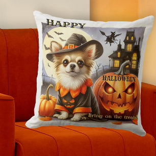 Cojín Decorativo Perro Divertido con Calabazas Halloween Golosinas