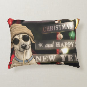 Cojín Decorativo Perro divertido de Navidad bebiendo té de burbujas