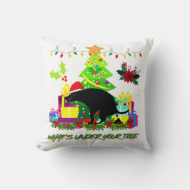 Cojín Decorativo Perro divertido de Navidad haciendo caca debajo de
