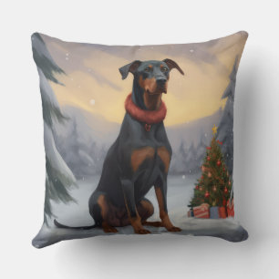 Cojín Decorativo Perro Doberman en Navidades de nieve