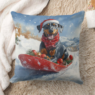Cojín Decorativo Perro Doberman en Trineo Deja que Nieve Navidad