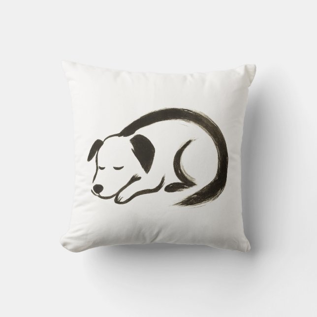 Cojín Decorativo Perro durmiente - Cepillo de tinta cómodo en (Anverso)