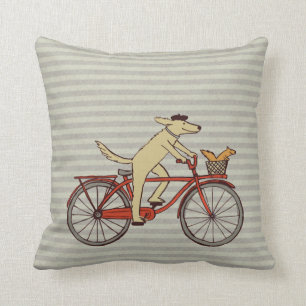 Cojín Decorativo Perro en bicicleta con amigo ardilla - Arte de ani