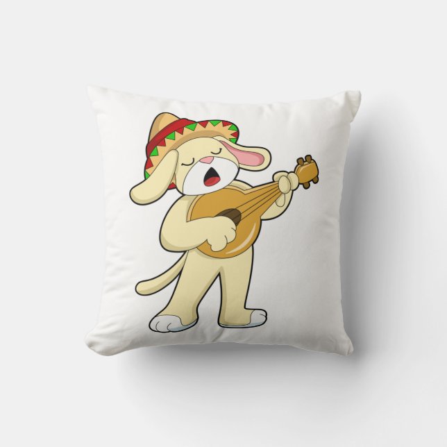 Cojín Decorativo Perro en la música con guitarra (Anverso)