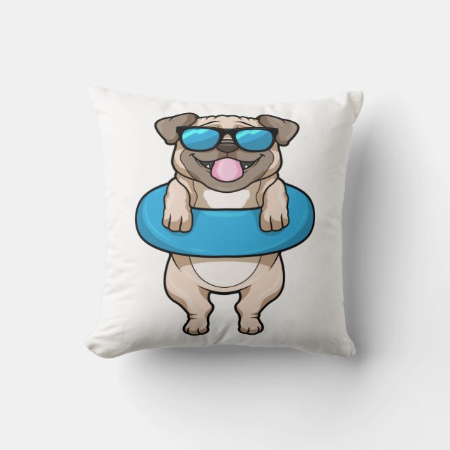 Cojín Decorativo Perro en Natación con anillo de natación (Anverso)